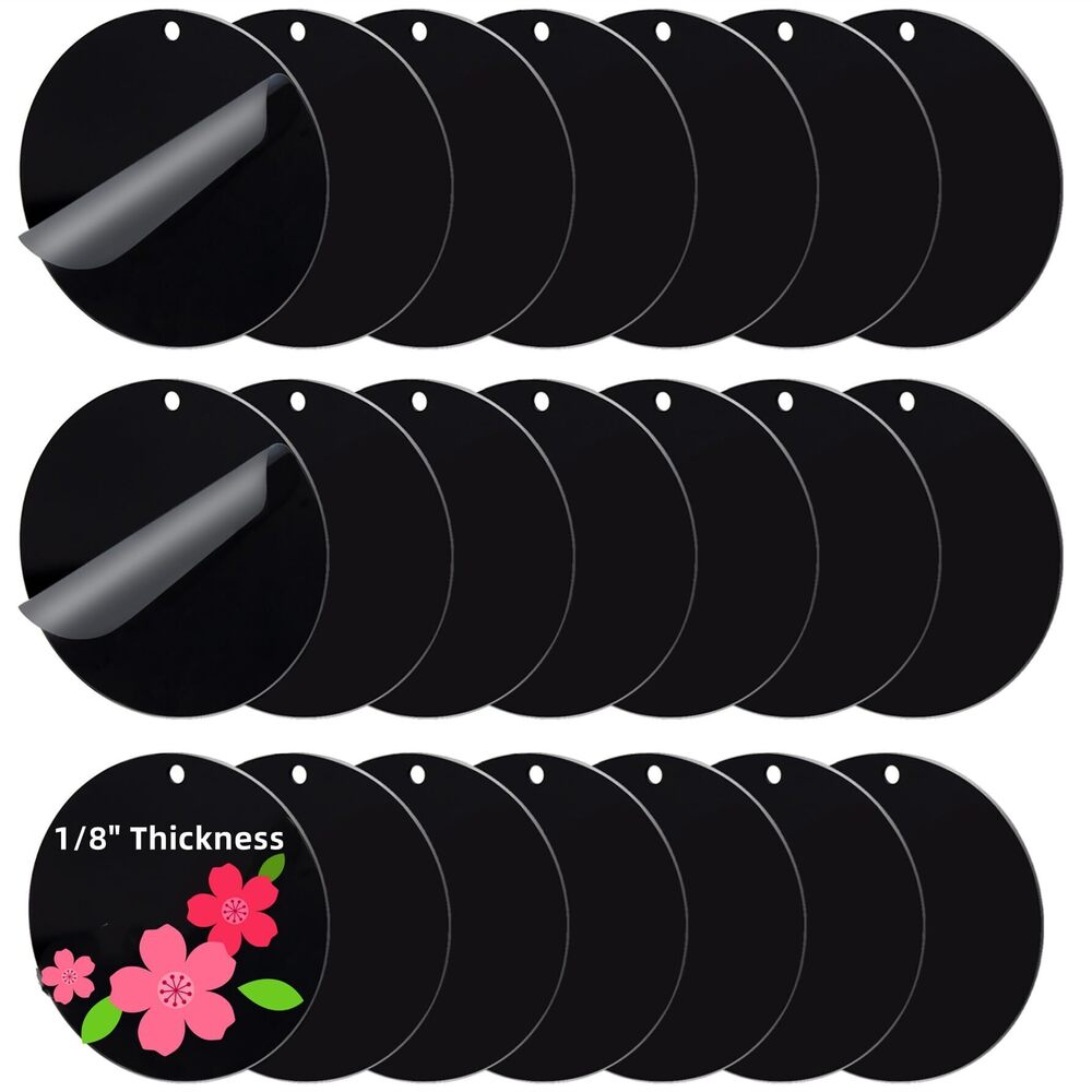5428 3 Inch Circular Acrylic Ornament Blanks, 20 Pieces Black, for DIY